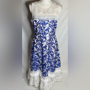 Badgley Mischka Belle butterfly Embroidered Women’s Lace Dress  New Blue 8
